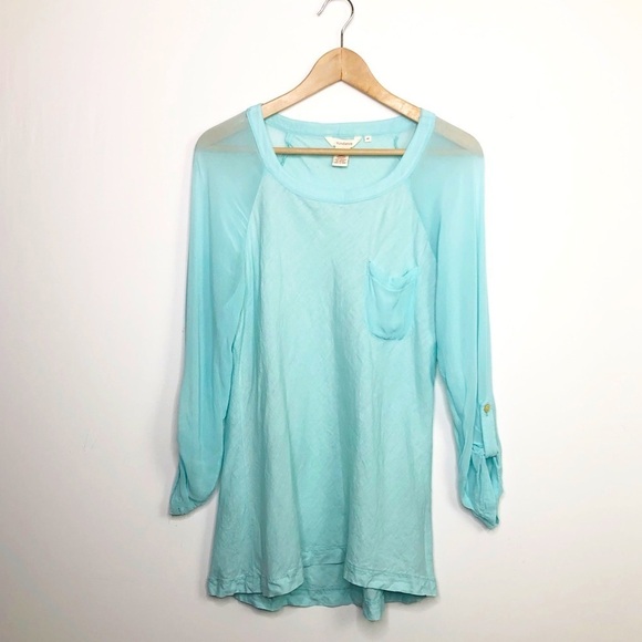Sundance linen green roll tab sleeve tunic - Picture 1 of 8